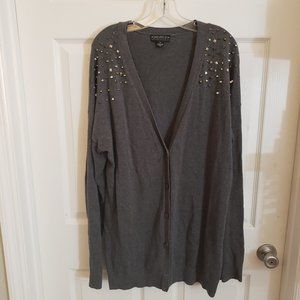 Stud and Spike Shoulder Long Grey Cardigan 3x Jnr